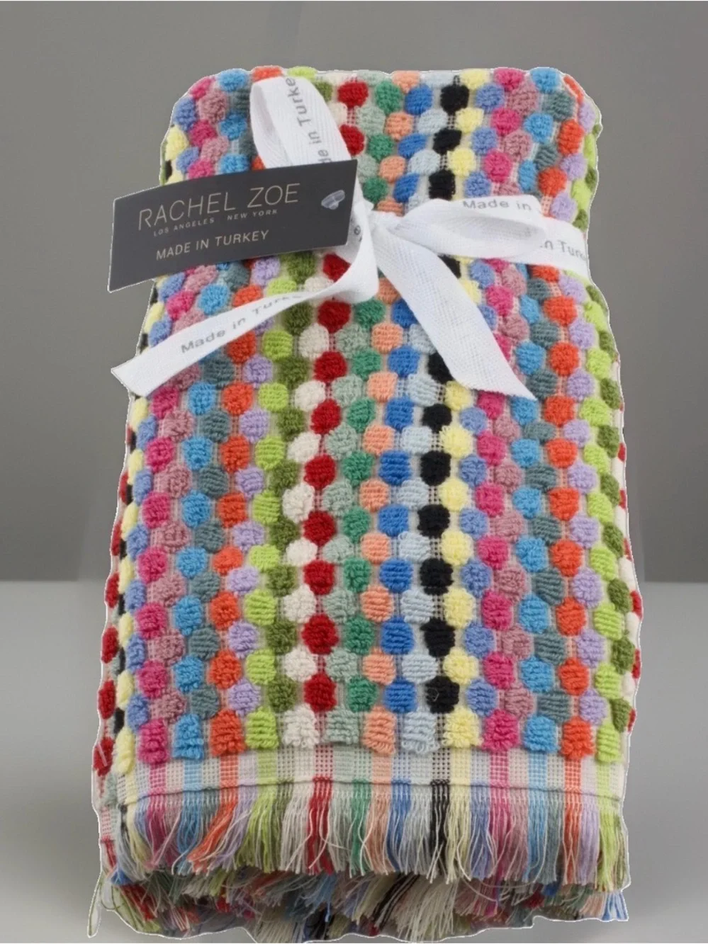 Rachel Zoe Hand Towels 2 Pc Bathroom Set Multicolor Cotton Polka Dots Check
